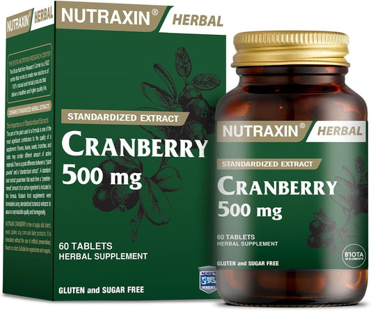 Nutraxin High-Dose Cranberry 500mg Tablets: Urinary Tract Health Support, 60 Count