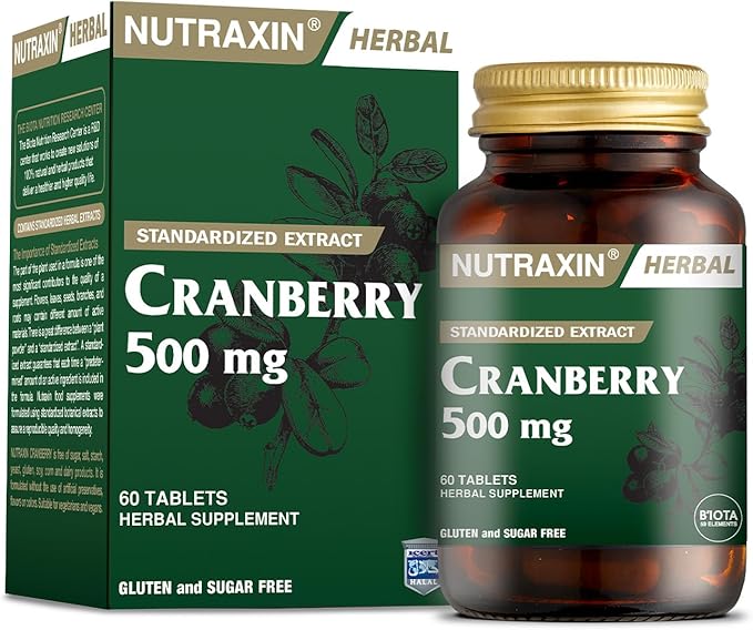Nutraxin High-Dose Cranberry 500mg Tablets: Urinary Tract Health Support, 60 Count