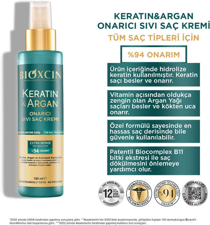 Bioxcin Keratin Argan Liquid Repair Hair Cream 150ml for Damaged Hair