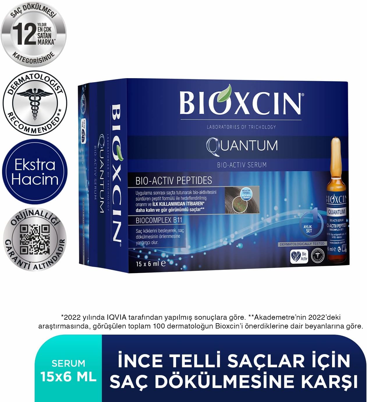 Bioxcin Quantum Bio-Activ Hair Thickening Serum Ampoules, 15x6ml 1-Month Supply