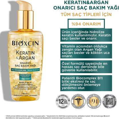 Bioxcin Keratin Argan Repair Hair Oil 150ml for Damaged, Dull Hair