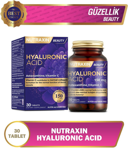 Nutraxin Hyaluronic Acid, Vitamin C, Astaxanthin: 30 Advanced Skin Support Tablets
