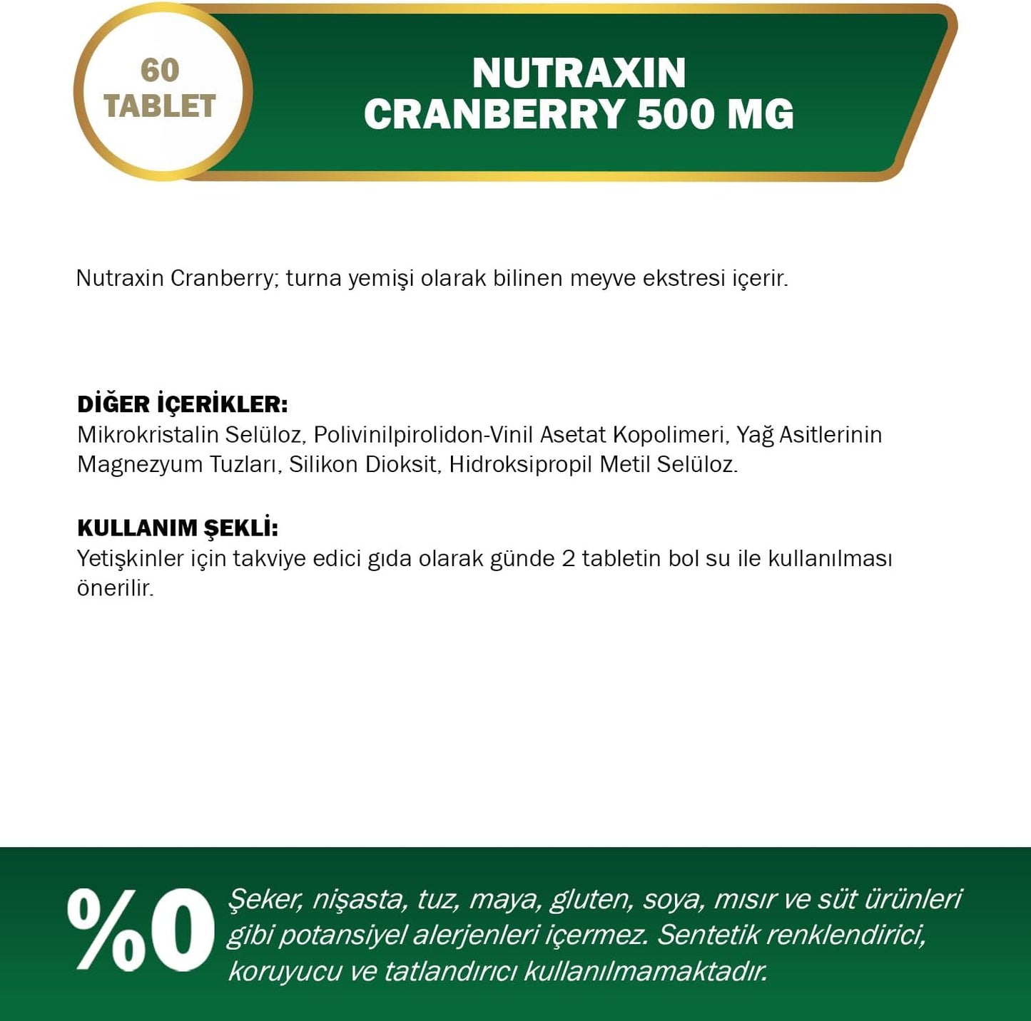Nutraxin High-Dose Cranberry 500mg Tablets: Urinary Tract Health Support, 60 Count