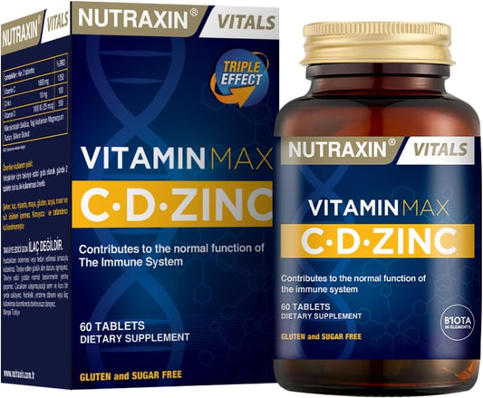 Nutraxin Vitamin Max C-D-Zinc: 60 Tablets, High Potency Immunity Support