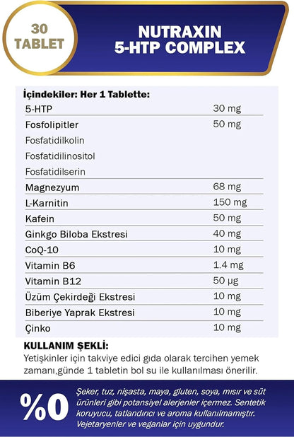 Nutraxin 5-HTP Complex 30 Tablets: Mood, Energy, Focus Support Supplement
