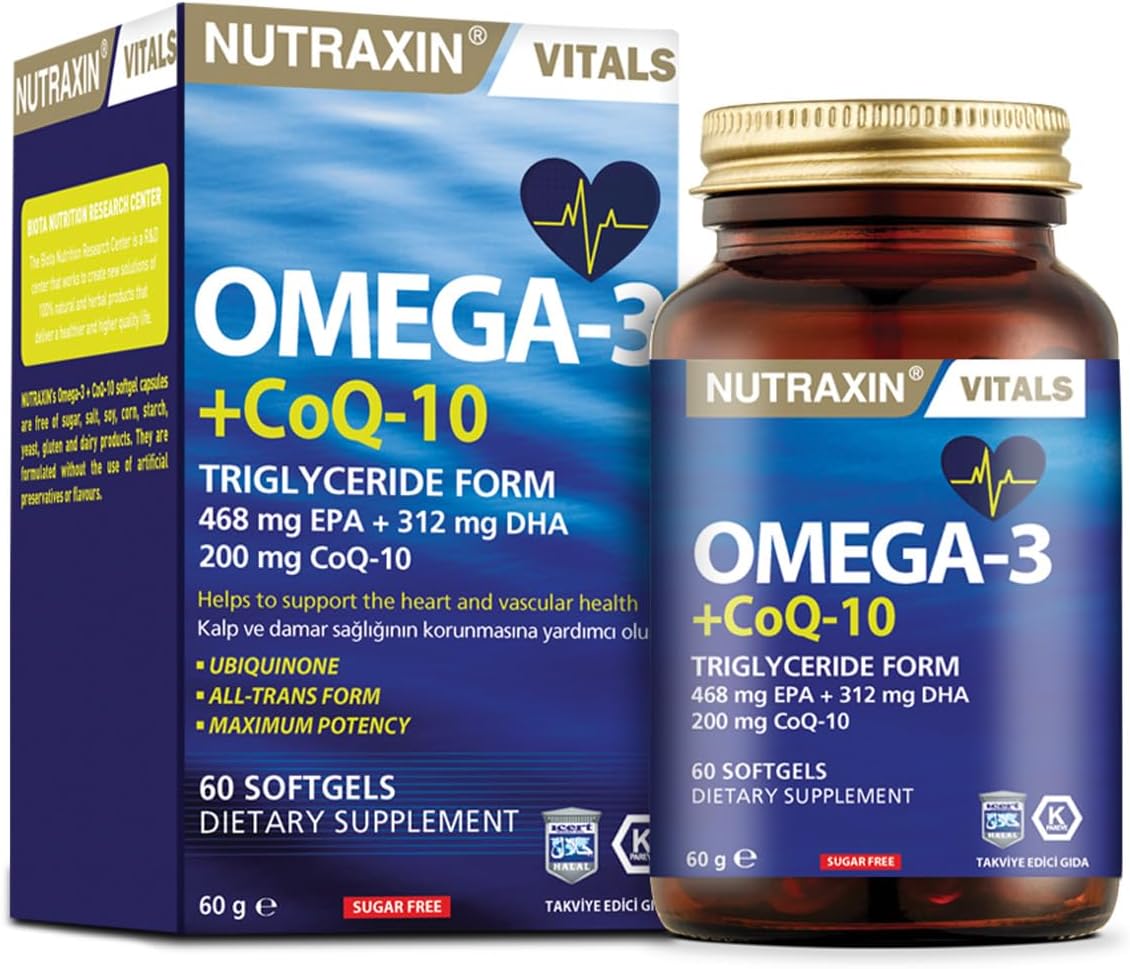Nutraxin Omega 3 + CoQ-10 60 Softgels: Heart & Cellular Energy Formula