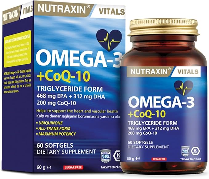 Nutraxin Omega 3 + CoQ-10 60 Softgels: Heart & Cellular Energy Formula