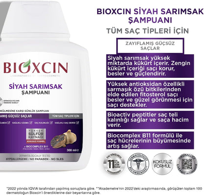 Bioxcin Black Garlic Anti-Hair Loss Herbal Shampoo: Strengthens & Adds Volume (300ml)
