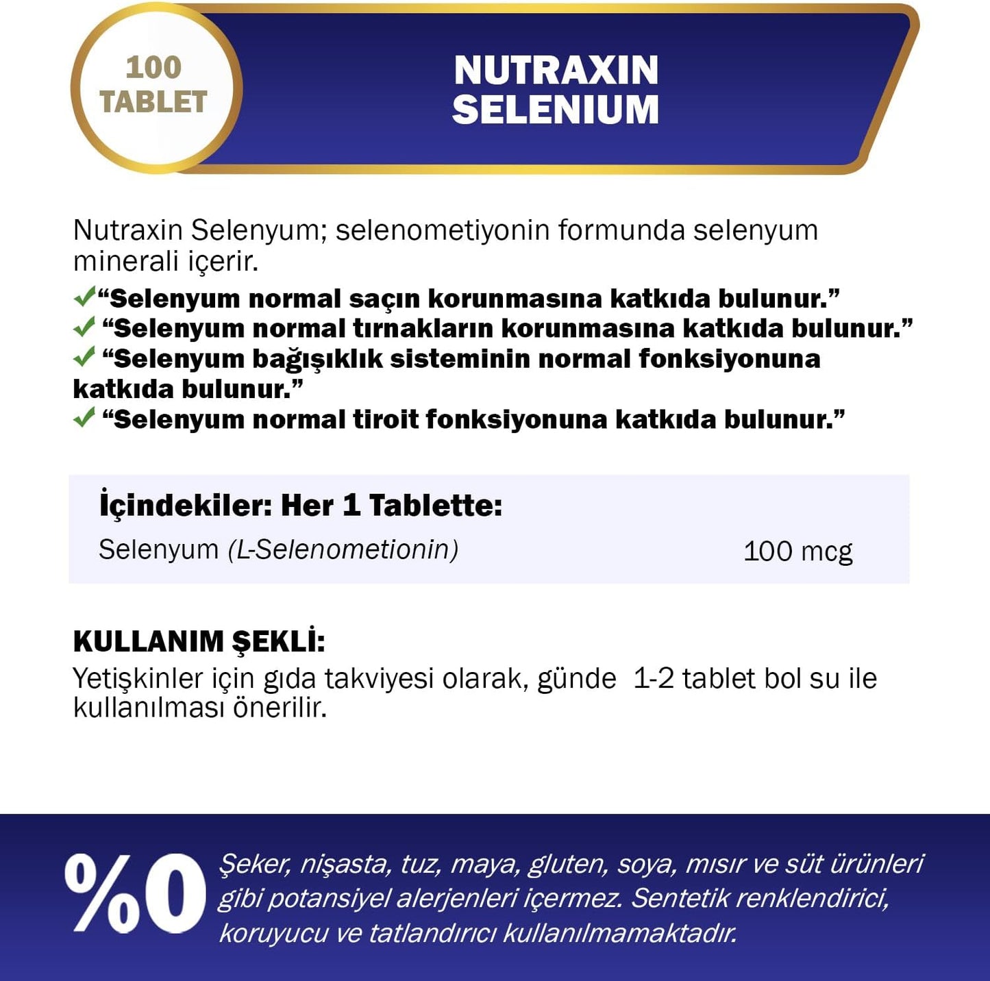 Nutraxin Selenium L-Selenomethionine 100mcg: Immune, Thyroid & Hair Support (100 Capsules)