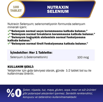 Nutraxin Selenium L-Selenomethionine 100mcg: Immune, Thyroid & Hair Support (100 Capsules)