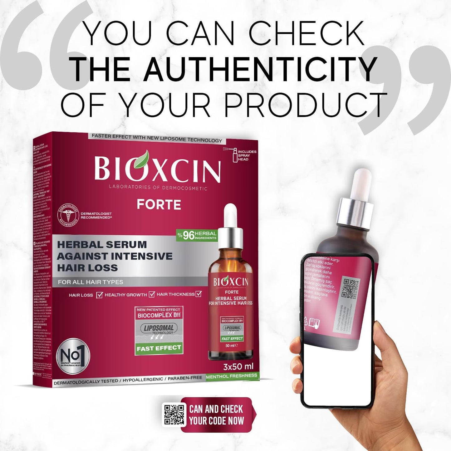 Bioxcin Forte Anti-Hair Loss Serum 3x50ml - Herbal Scalp Strengthening Treatment