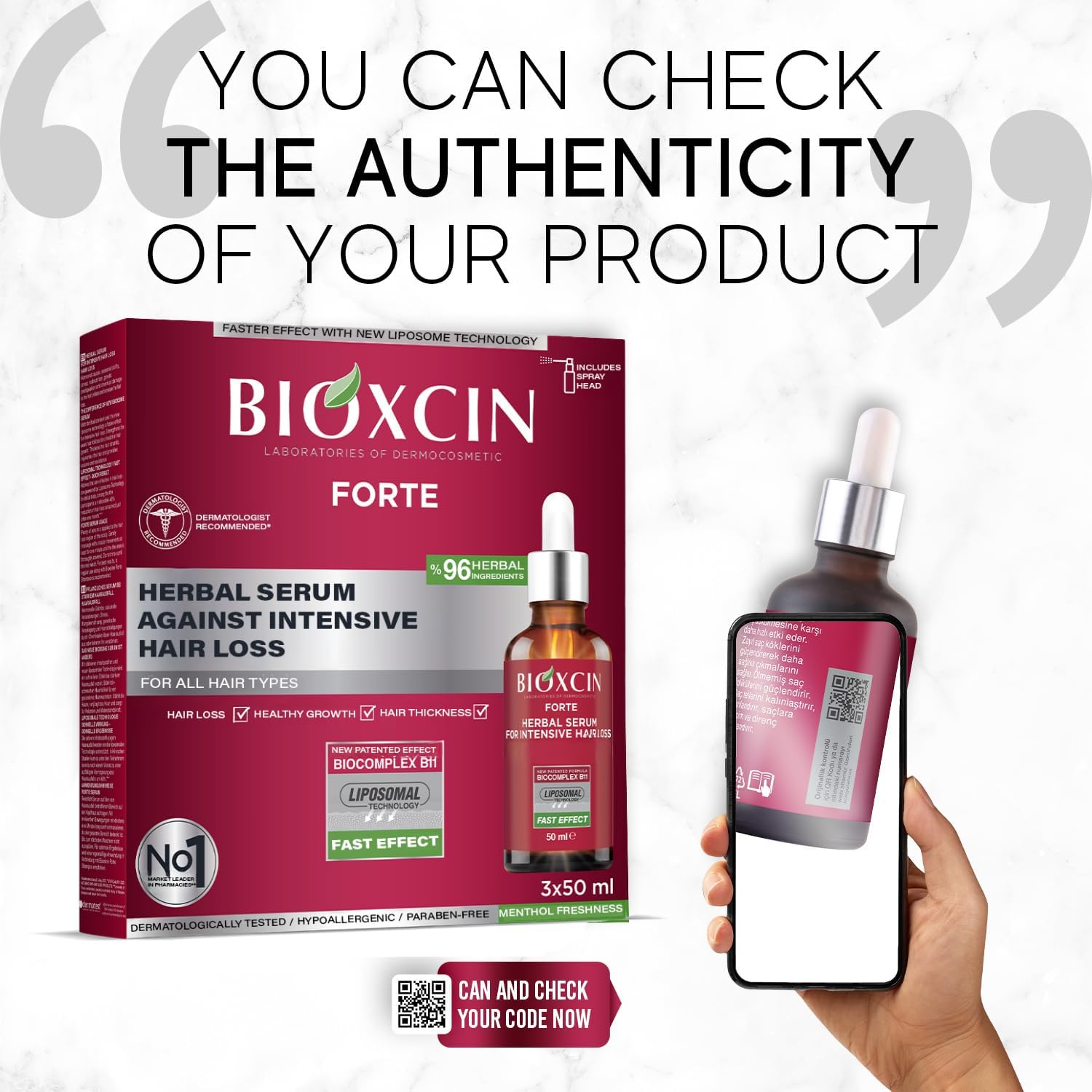 Bioxcin Forte Anti-Hair Loss Serum 3x50ml - Herbal Scalp Strengthening Treatment