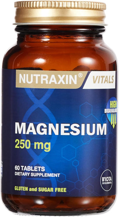 Nutraxin Vitals Magnesium Citrate 250mg Tablets, 60-Count, Bone & Muscle Support