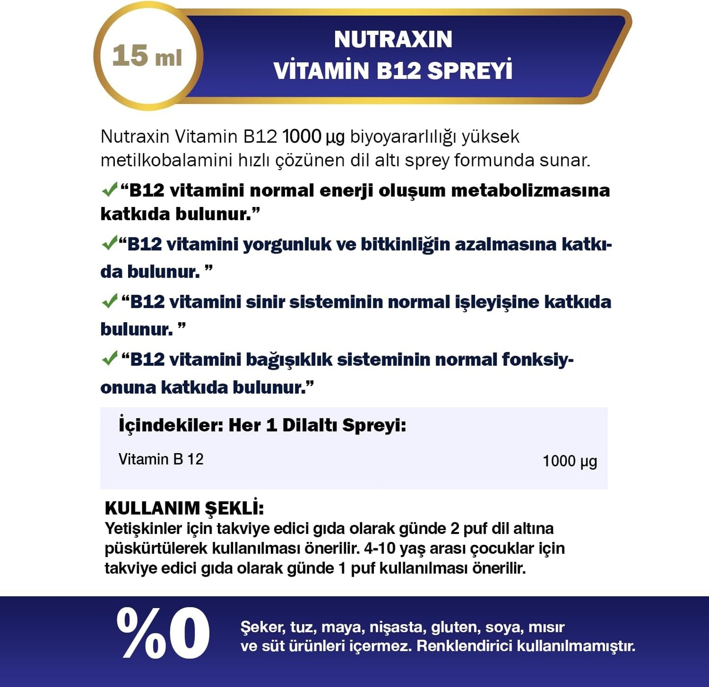 Nutraxin Vitamin B12 Spray 1000 µg Methylcobalamin for High Absorption Vegan Oral Supplement