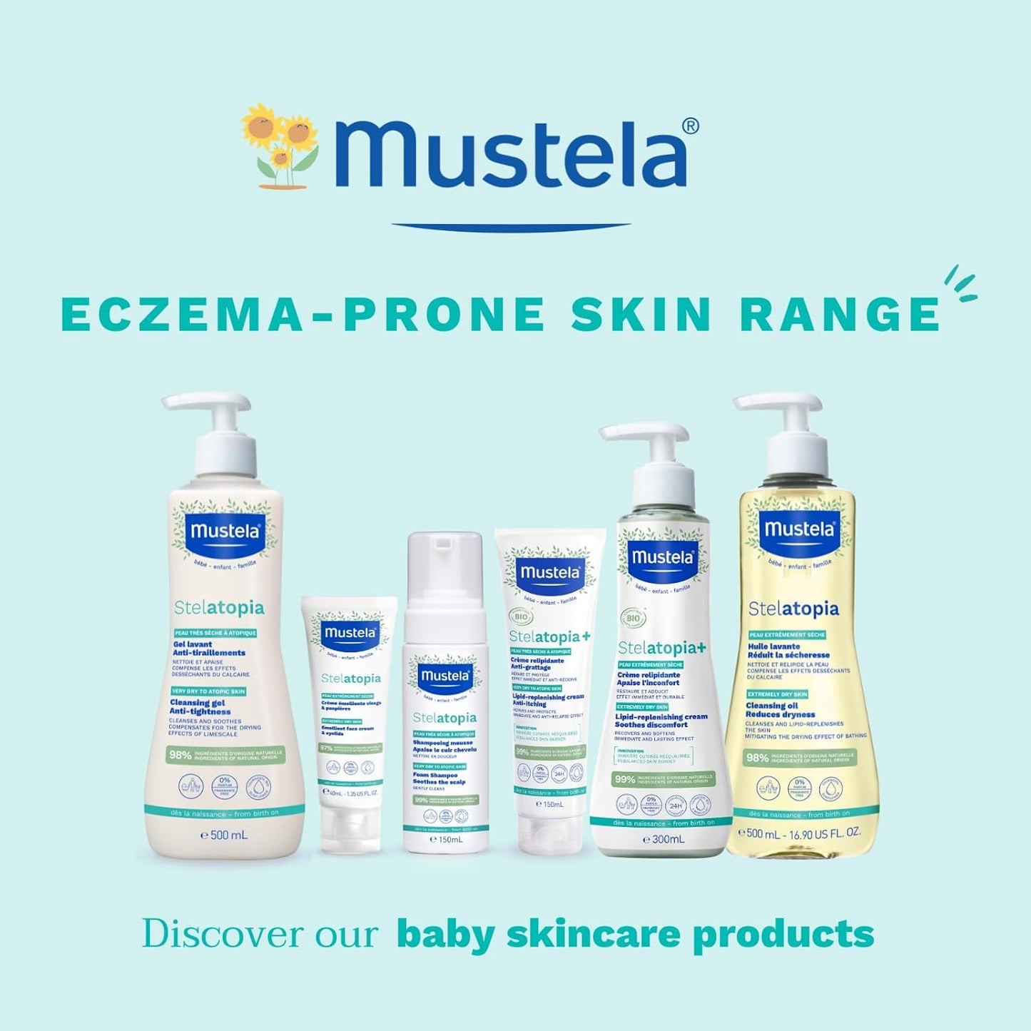 Mustela Stelatopia+ Organic Lipid Replenishing Baby Cream: Eczema-Prone, Anti-Itch, 150ml