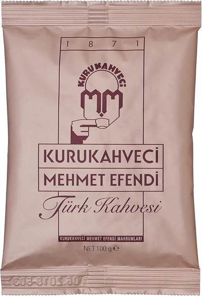 Authentic Kurukahveci Mehmet Efendi Ground Turkish Coffee, Rich Aroma, 100g Foil Pack