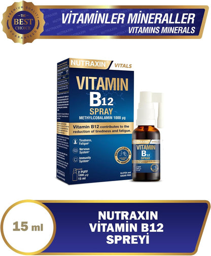Nutraxin Vitamin B12 Spray 1000 µg Methylcobalamin for High Absorption Vegan Oral Supplement