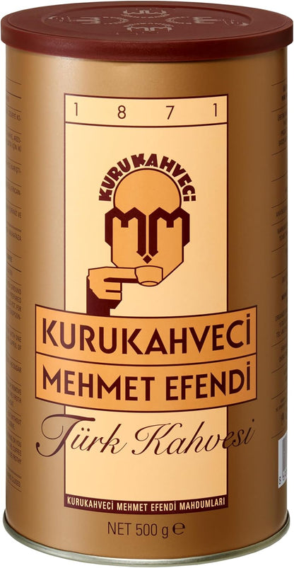 Premium Authentic Kurukahveci Mehmet Efendi Turkish Coffee, Finely Ground Arabica, 500g Tin