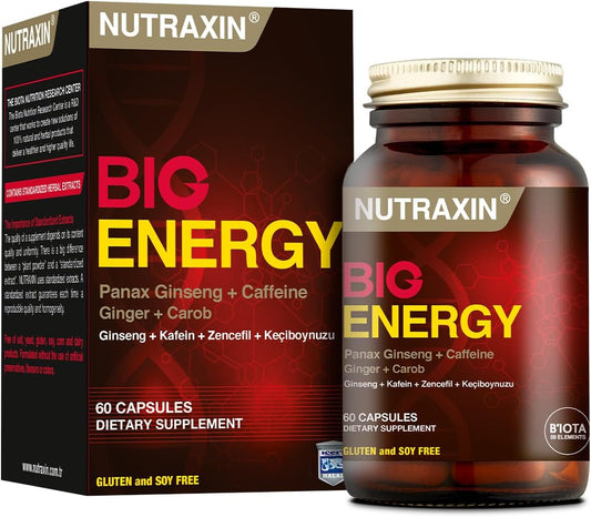 Nutraxin Big Energy Ginseng Caffeine Ginger Carob 60 Capsules for Daily Vitality