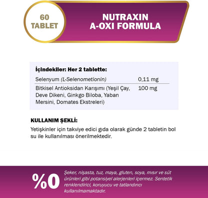 Nutraxin Plus A-Oxi Formula: Advanced Glutathione Astaxanthin Immune Support 60 Tablets