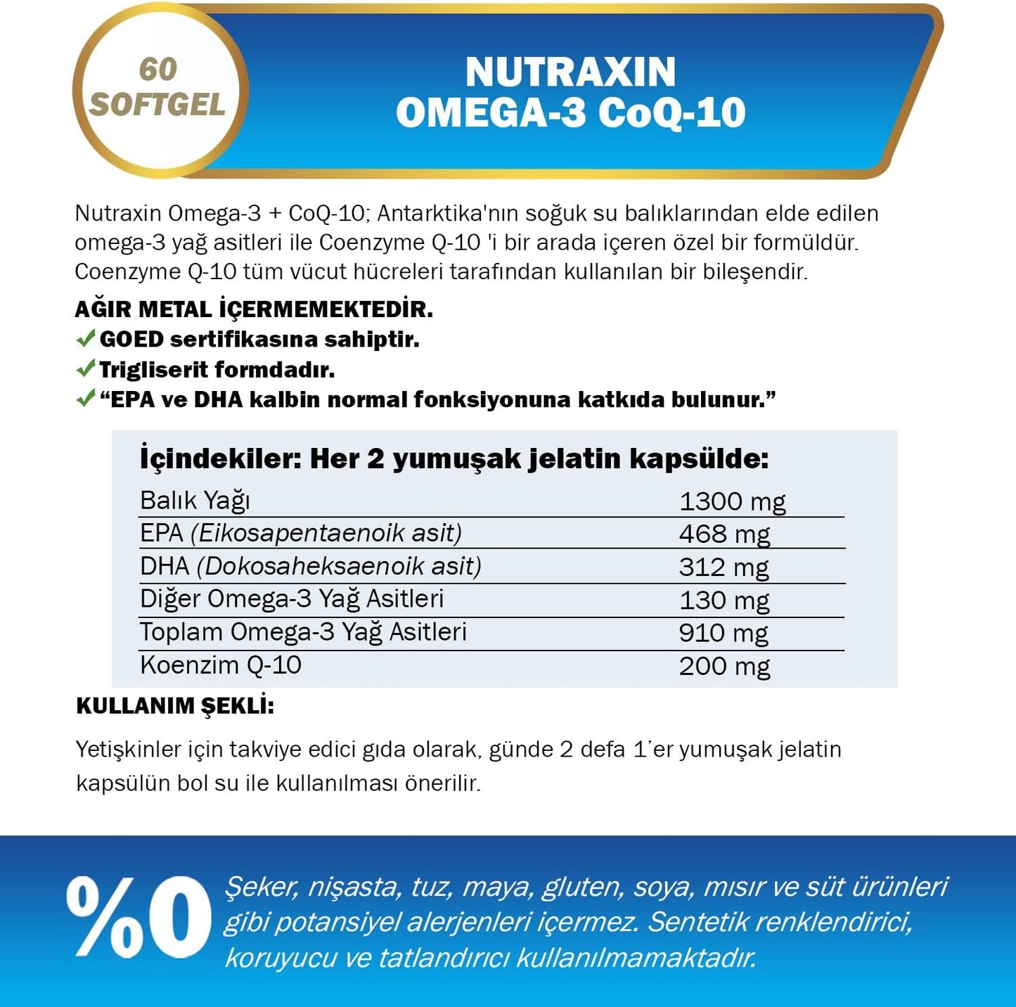 Nutraxin Omega 3 + CoQ-10 60 Softgels: Heart & Cellular Energy Formula