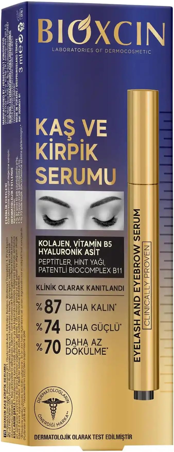 Bioxcin Collagen Hyaluronic Acid Eyelash Eyebrow Serum for Stronger Thicker Growth