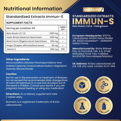Nutraxin Plus Immun-S: Advanced 1,3-1,6 Beta-Glucan 60 Tablets for Robust Immune Support