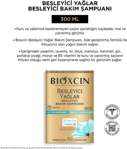 Bioxcin Nourishing Oils Anti-Hair Loss Shampoo for Dry, Damaged Hair, Sulfate-Free 300ml