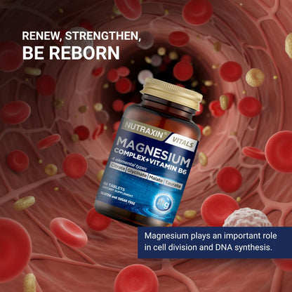 Nutraxin Magnesium Complex + B6 for Energy, Muscle, Bone, Nerve Support