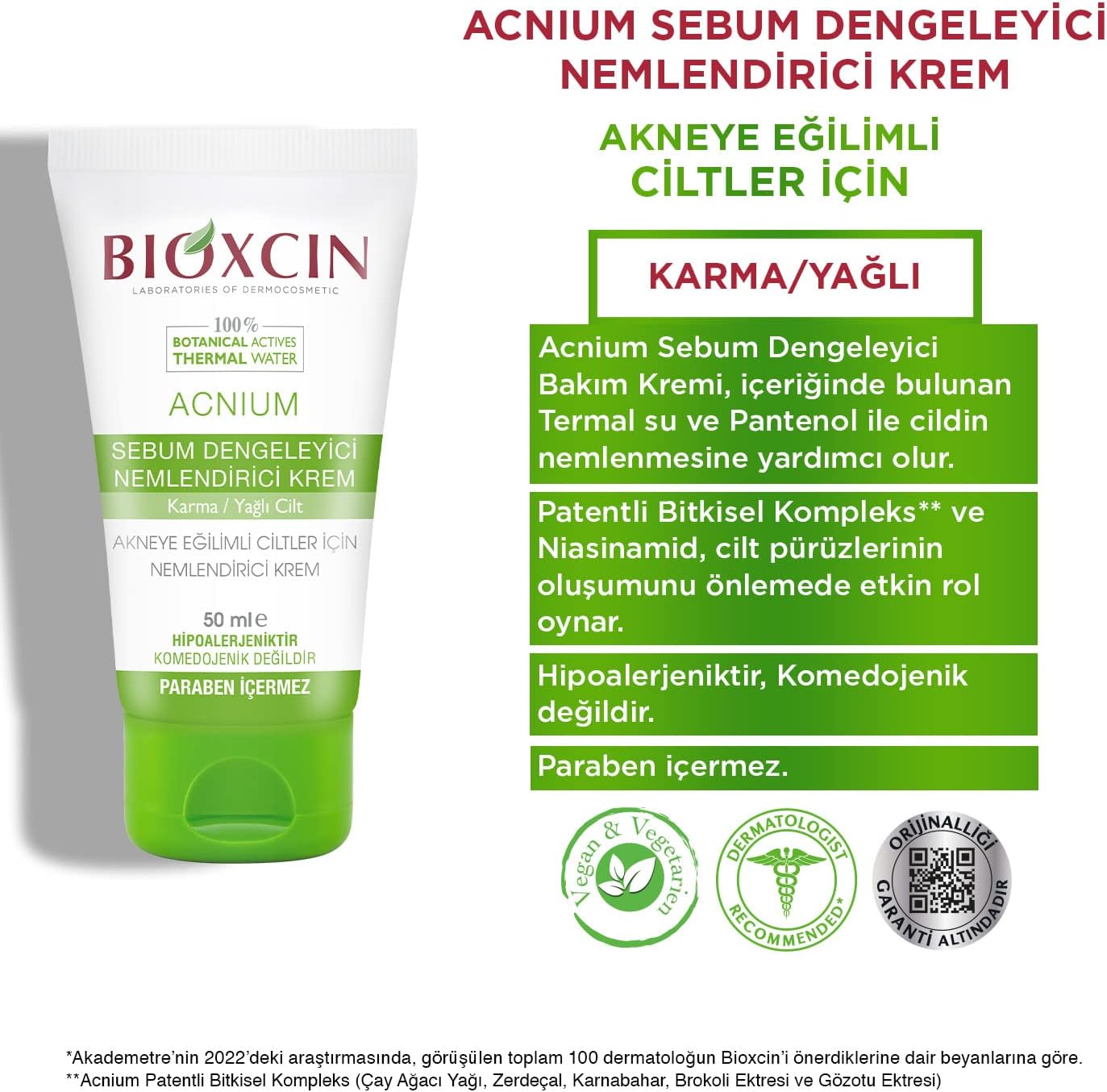 Bioxcin Acnium Balancing Moisturizer Cream 50ml for Oily Acne-Prone Skin