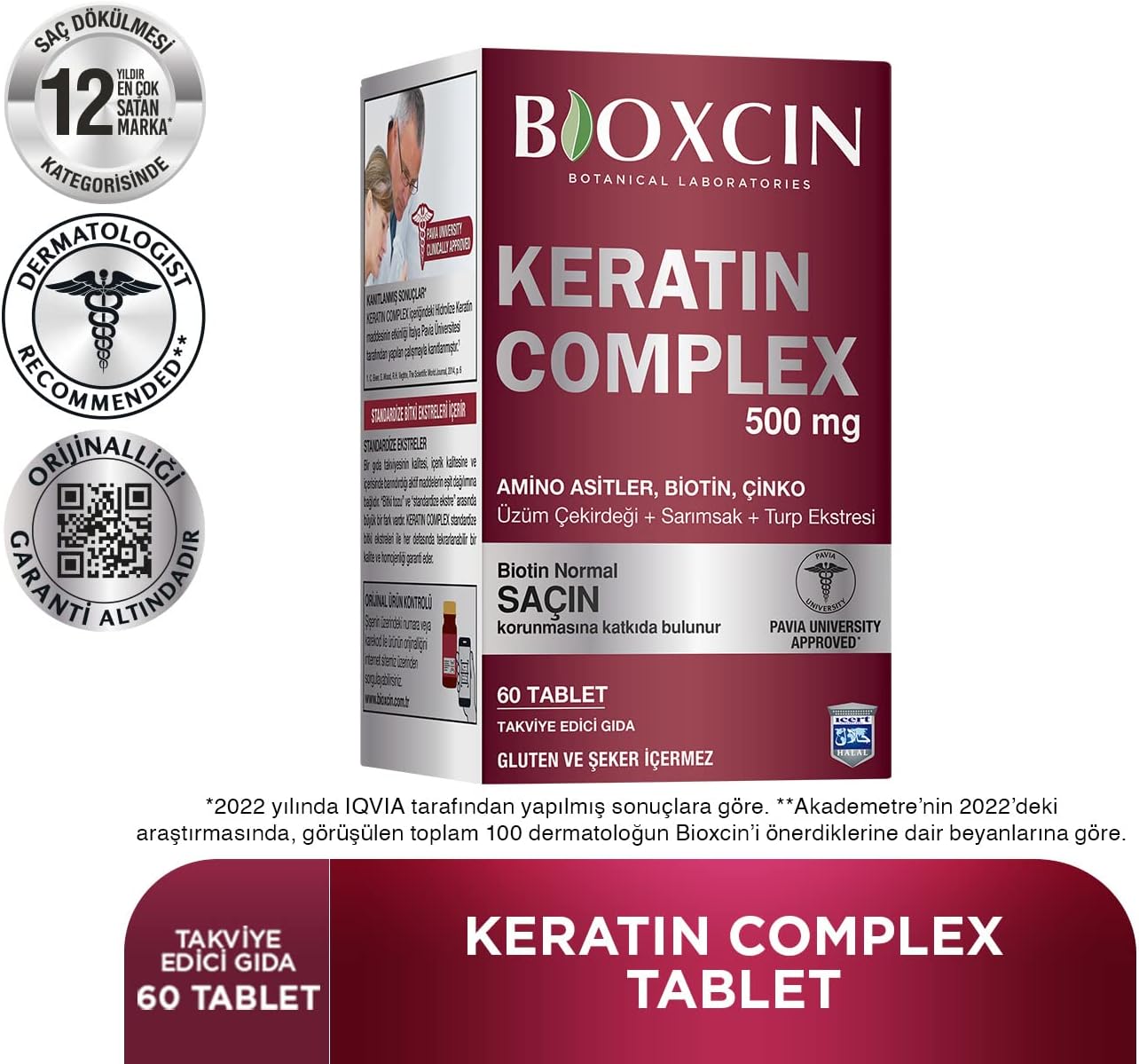 Bioxcin Forte Keratin Complex 500mg Hair Growth Supplement 60 Tablets Biotin Zinc