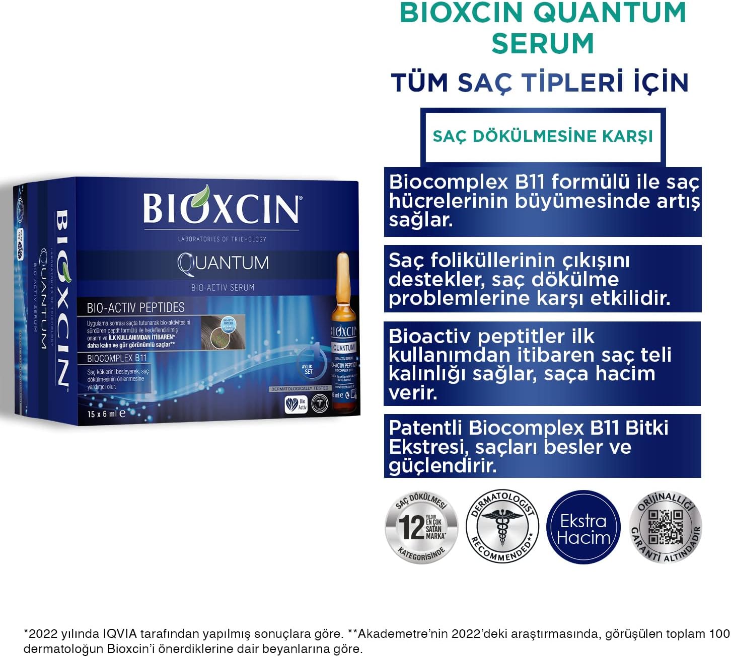Bioxcin Quantum Bio-Activ Hair Thickening Serum Ampoules, 15x6ml 1-Month Supply