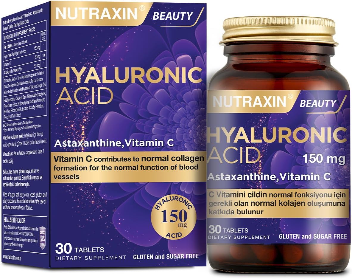 Nutraxin Hyaluronic Acid, Vitamin C, Astaxanthin: 30 Advanced Skin Support Tablets