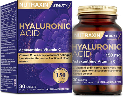 Nutraxin Hyaluronic Acid, Vitamin C, Astaxanthin: 30 Advanced Skin Support Tablets