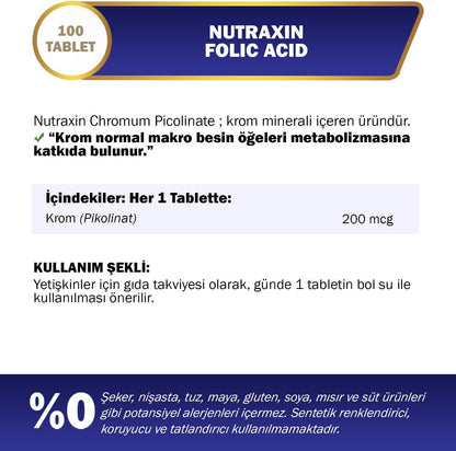 Nutraxin Chromium Picolinate 200 mcg Tablets: Advanced Blood Sugar Support, 90 Count