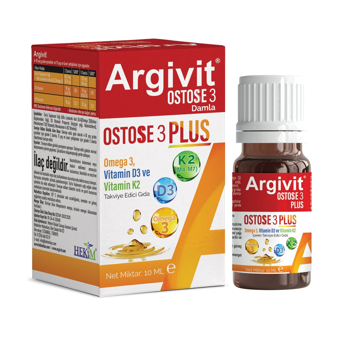 Argivit Ostosse3 Plus: Essential Omega 3, Vitamin D3 & K2 Liquid Drops for Bone Health