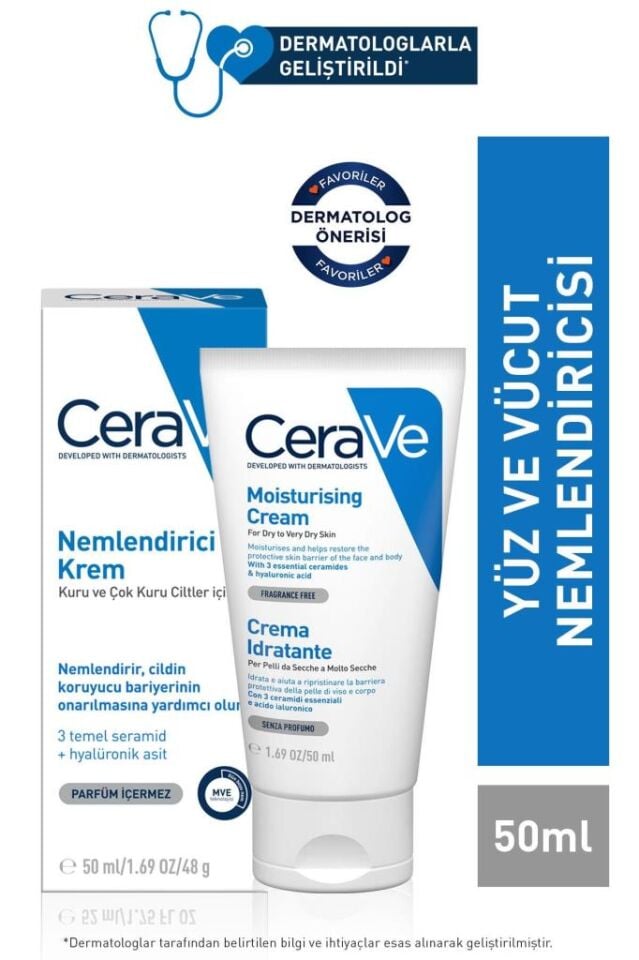 CeraVe Daily Hydrating Moisturizing Cream for Dry to Very Dry Skin 50ml