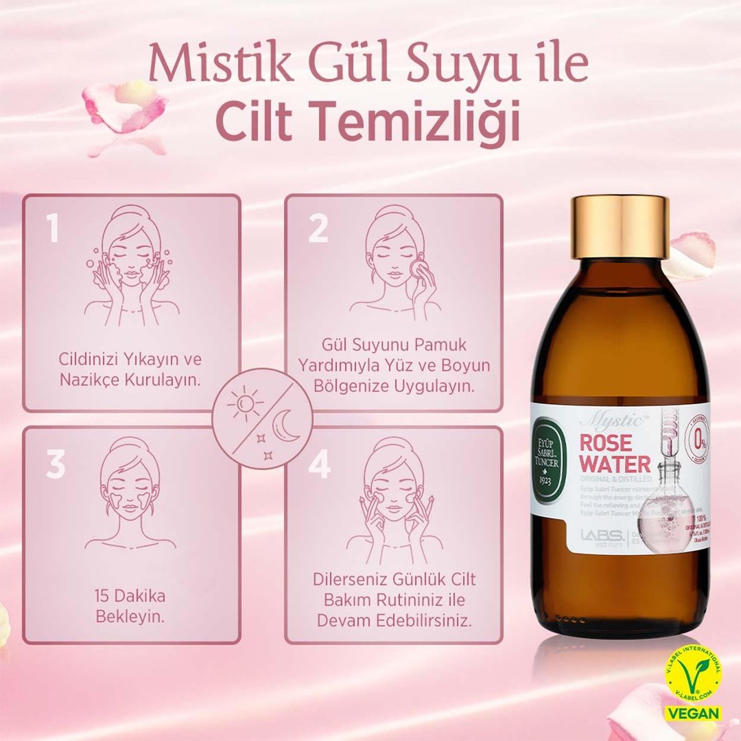 Eyüp Sabri Tuncer Mistik 200ml Natural Isparta Rose Water Glass Bottle Toner