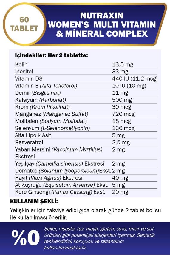 Nutraxin Vitals Women's Multivitamin Complex: 60 Tablets for Energy & Immunity