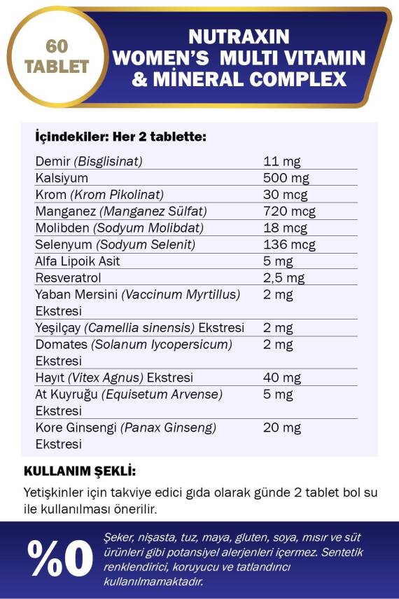 Nutraxin Vitals Women's Multivitamin Complex: 60 Tablets for Energy & Immunity