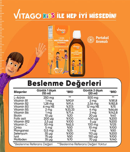 Vitago Kids L-Arginine Multivitamin Syrup for Children's Growth & Immunity Support