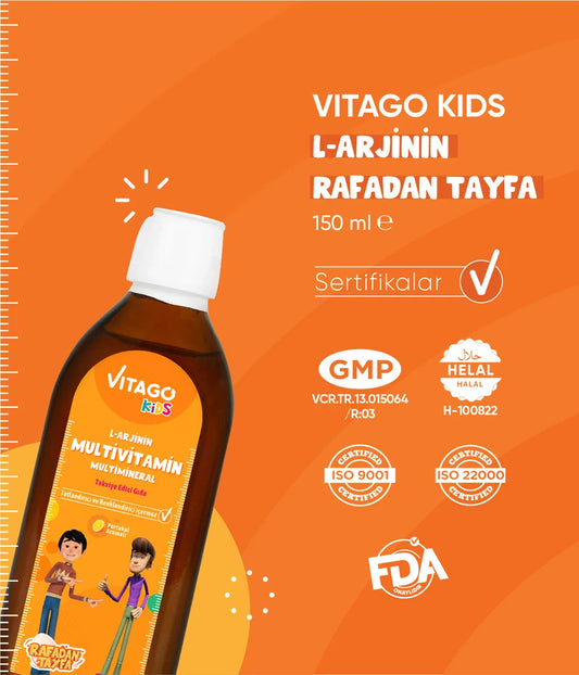 Vitago Kids L-Arginine Multivitamin Syrup for Children's Growth & Immunity Support